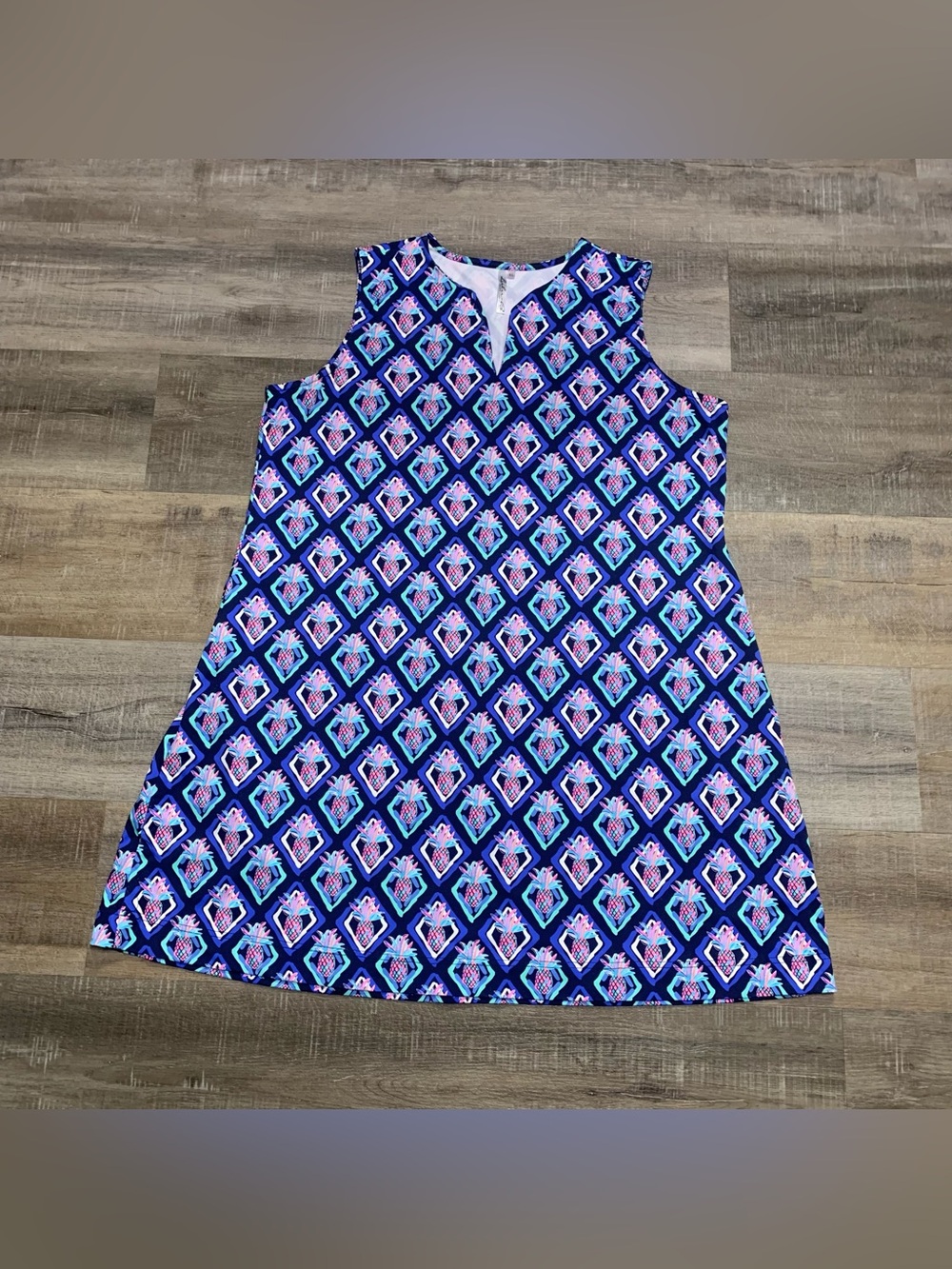Lulu B Women's Sleeveless Pineapple V-Neck Dress XL Coastal Vacay